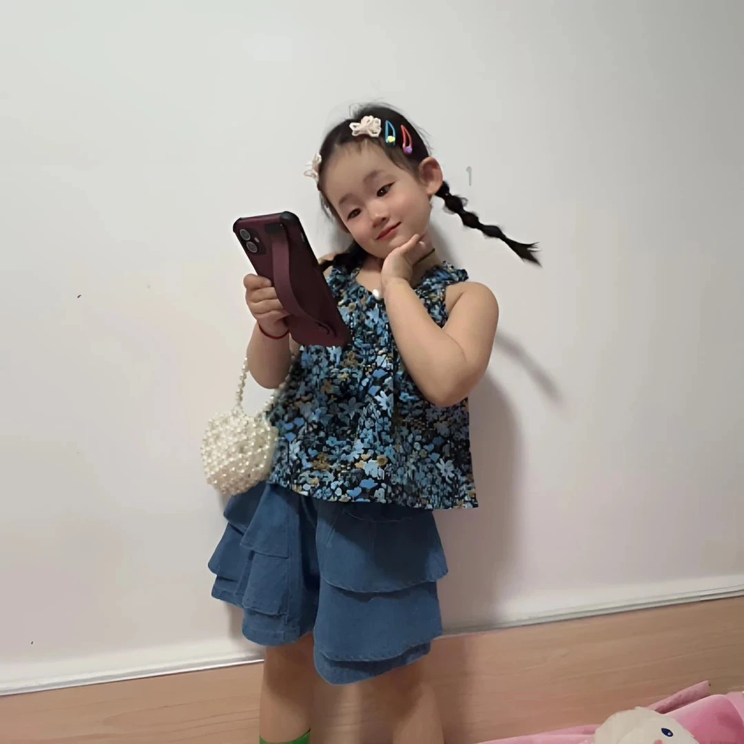 女童夏季新款牛筋吊带碎花背心上衣女宝宝田园风上衣