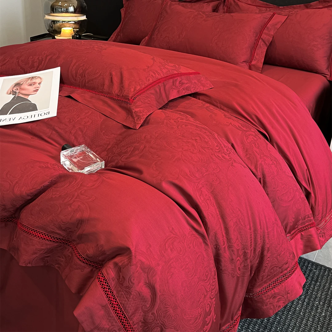博洋家纺适用高档100支结婚四件套纯棉全棉2025新款大红色喜