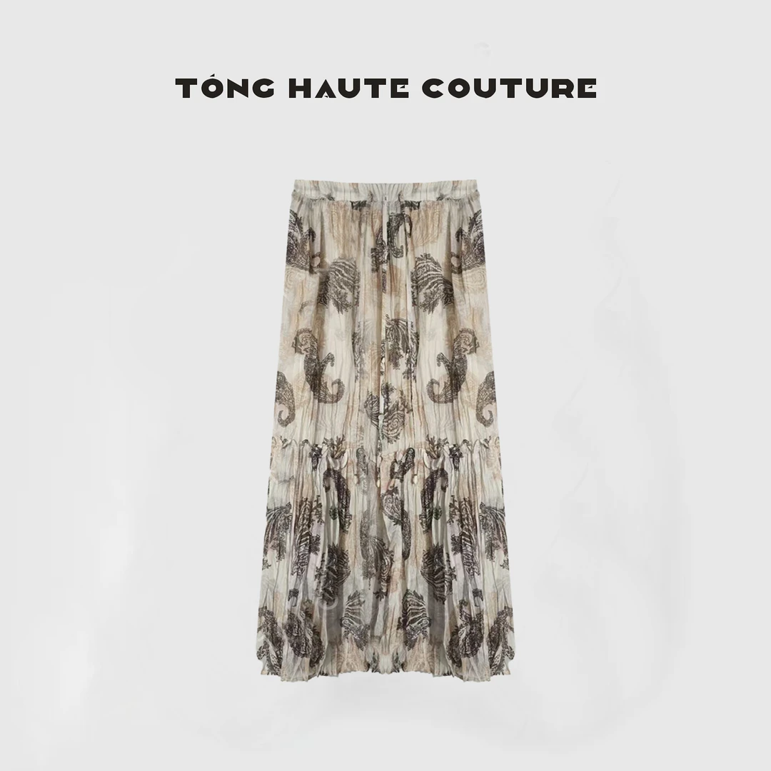 【古莲风雅】碎花气质百搭夏季复古春夏中长款印花半身裙 YQ025