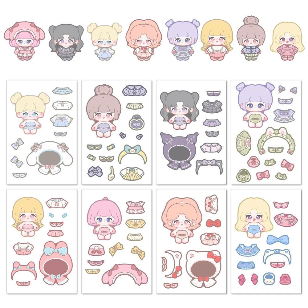 爆款棉花娃娃新款公主换装女孩贴纸儿童可爱卡通手账益智玩具贴画