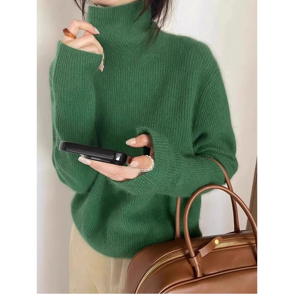2025秋冬软糯堆堆高领套头毛衣女时尚保暖打底百搭针织衫上衣