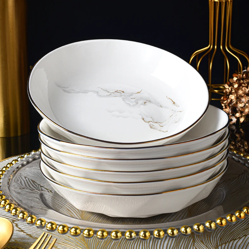 电光金山水7英寸钻石盘2025新骨瓷餐具金边高档菜盘加厚釉下彩