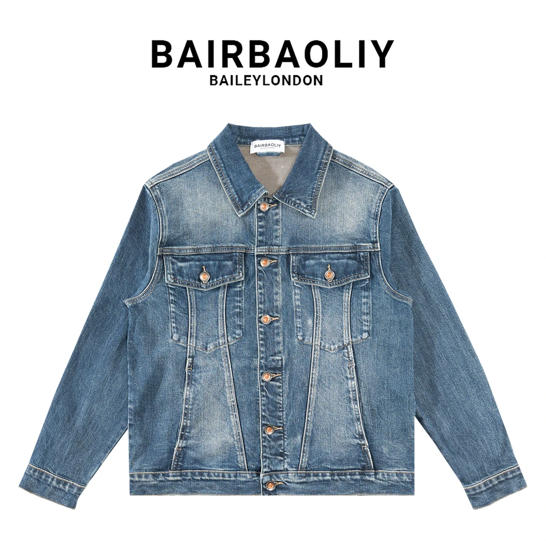 BAIRBAOLIY复古潮流牛仔夹克水洗翻领痞帅美式小众设计感外套
