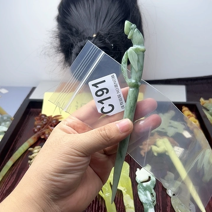 蛇纹石玉发饰合金九*