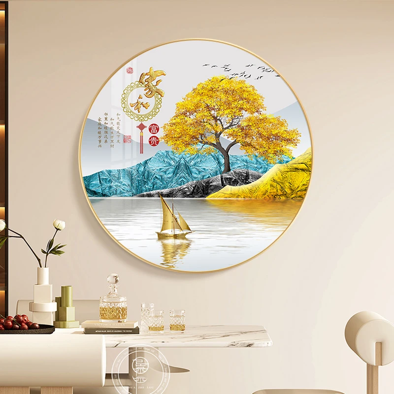 Y09家和富贵圆形玄关餐厅茶室客厅背景墙装饰画60*60淼