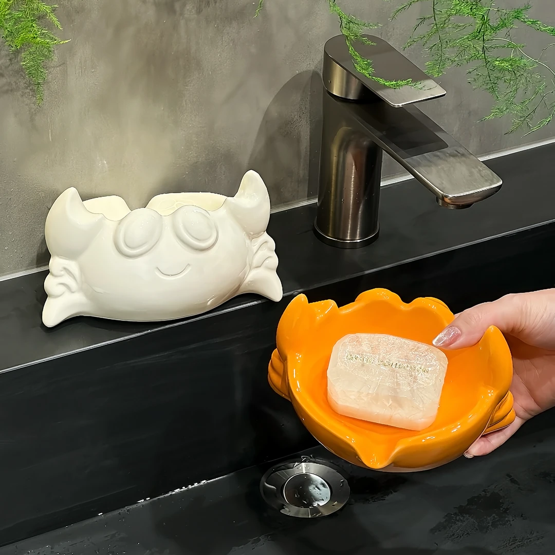 文艺风肥皂盒可爱螃蟹陶瓷肥皂盒沥水皂托家居装饰卫生间浴室皂碟