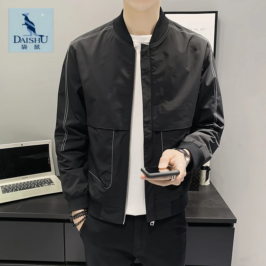 Dai Shu/袋鼠春秋季男士长袖外套潮牌休闲修身帅气百搭夹克上衣男