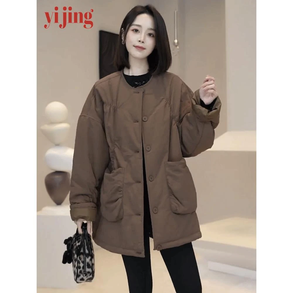 设计感休闲中长款圆领女衣女秋冬季新款宽松百搭慵懒轻薄女服上衣