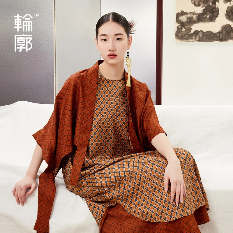 轮廓真丝香云纱短外套新中式原创女装侘寂风小众印花开衫L231Y002