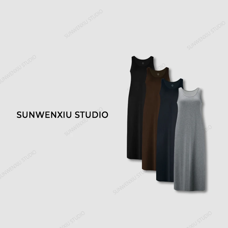 swx studio2店 “轻氧”c*s极简调性百搭U领纯色背心连衣裙