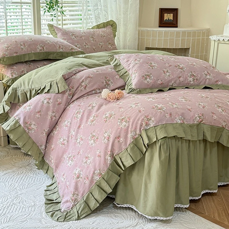 新款小碎花80支全棉小清新纯色拼印花韩版公主风三件套床上用品