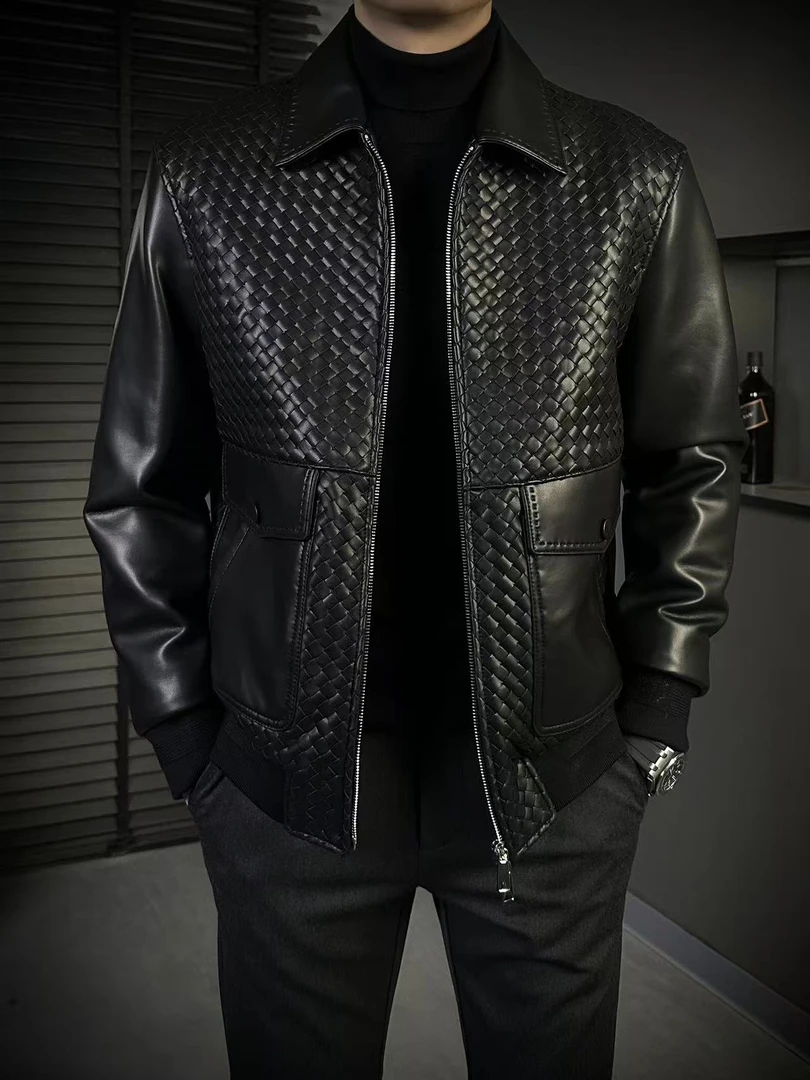 KING&GUCH【桑蚕丝填充✚羊皮】秋冬季商务休闲翻领羊皮棉服25016