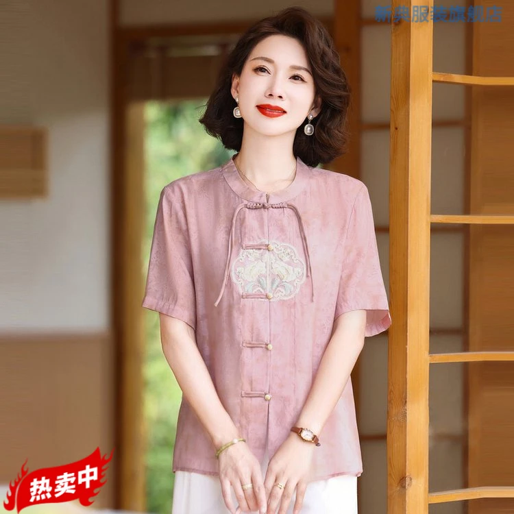 夏季复古中式中国风盘扣立领民族风时尚宽松文艺洋气女装新典中老