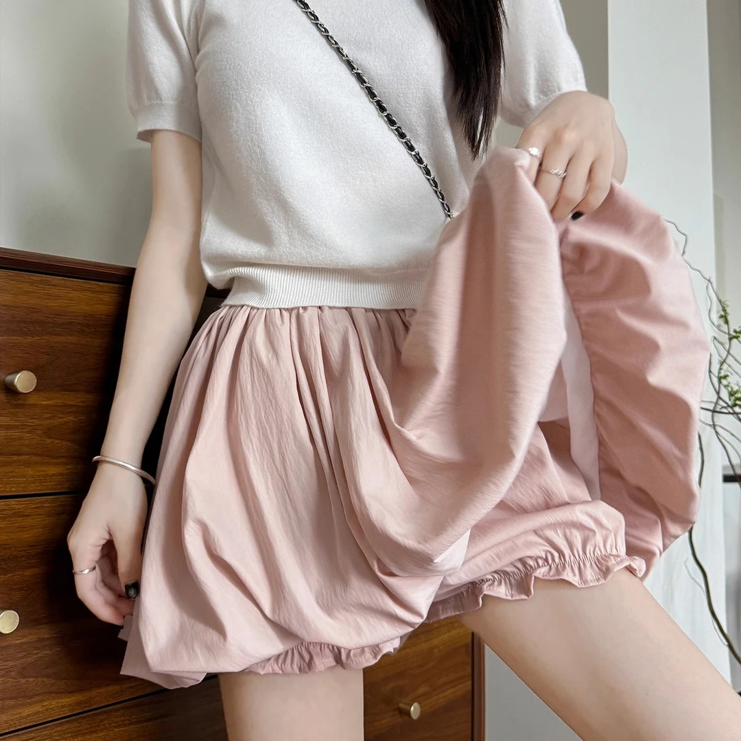 温柔风花苞短裙女半身裙夏季薄2025新款显瘦小个子a字蓬蓬百褶裙