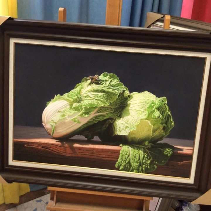 带灯款超写实油画作品《佰财》