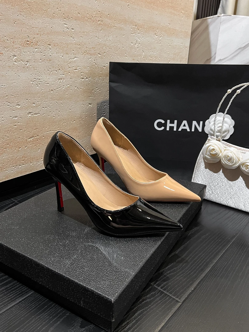 黑色cl红底漆皮鞋女高跟鞋2025新款百搭时尚气质尖头浅口性感单鞋