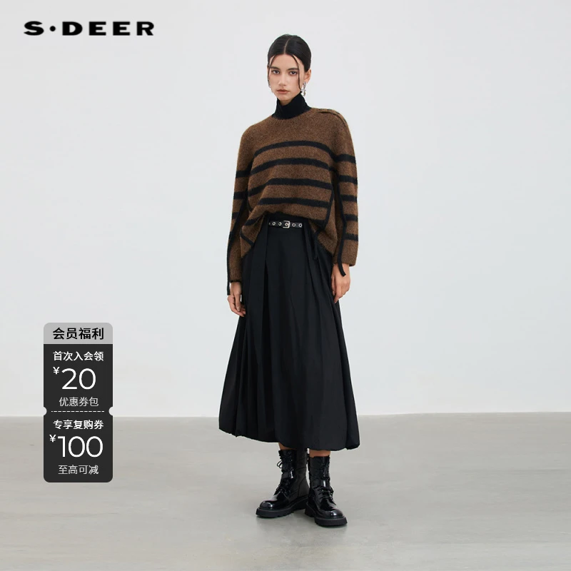 S·DEER圣迪奥长袖针织条纹圆领慵懒风毛针织衫冬季S254Z3522