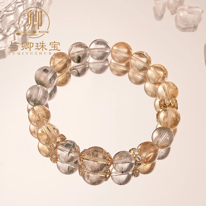 【黄金屋】9mm绿幽灵+9mm黄水晶+11mm金发晶水晶手串