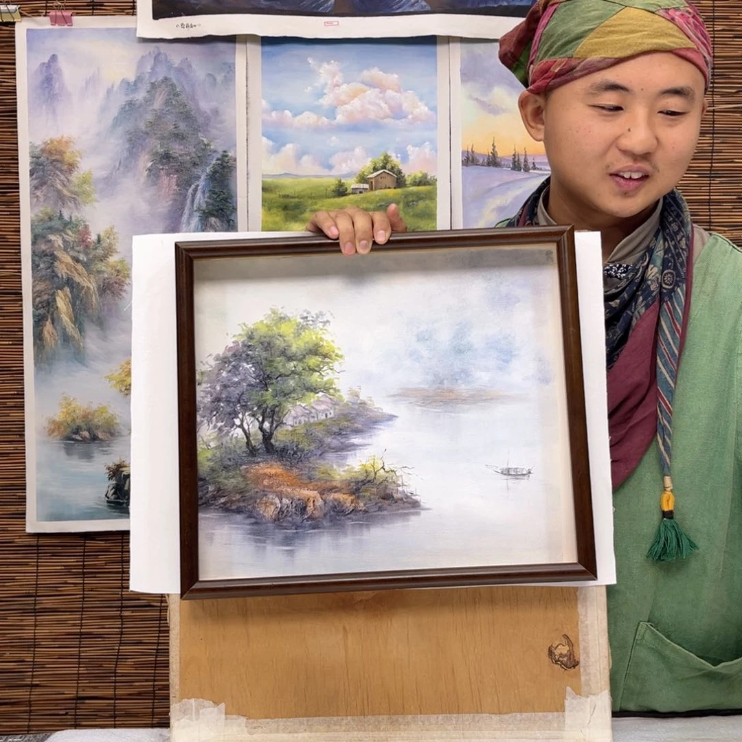油画行路人小院绘画作品竞拍
