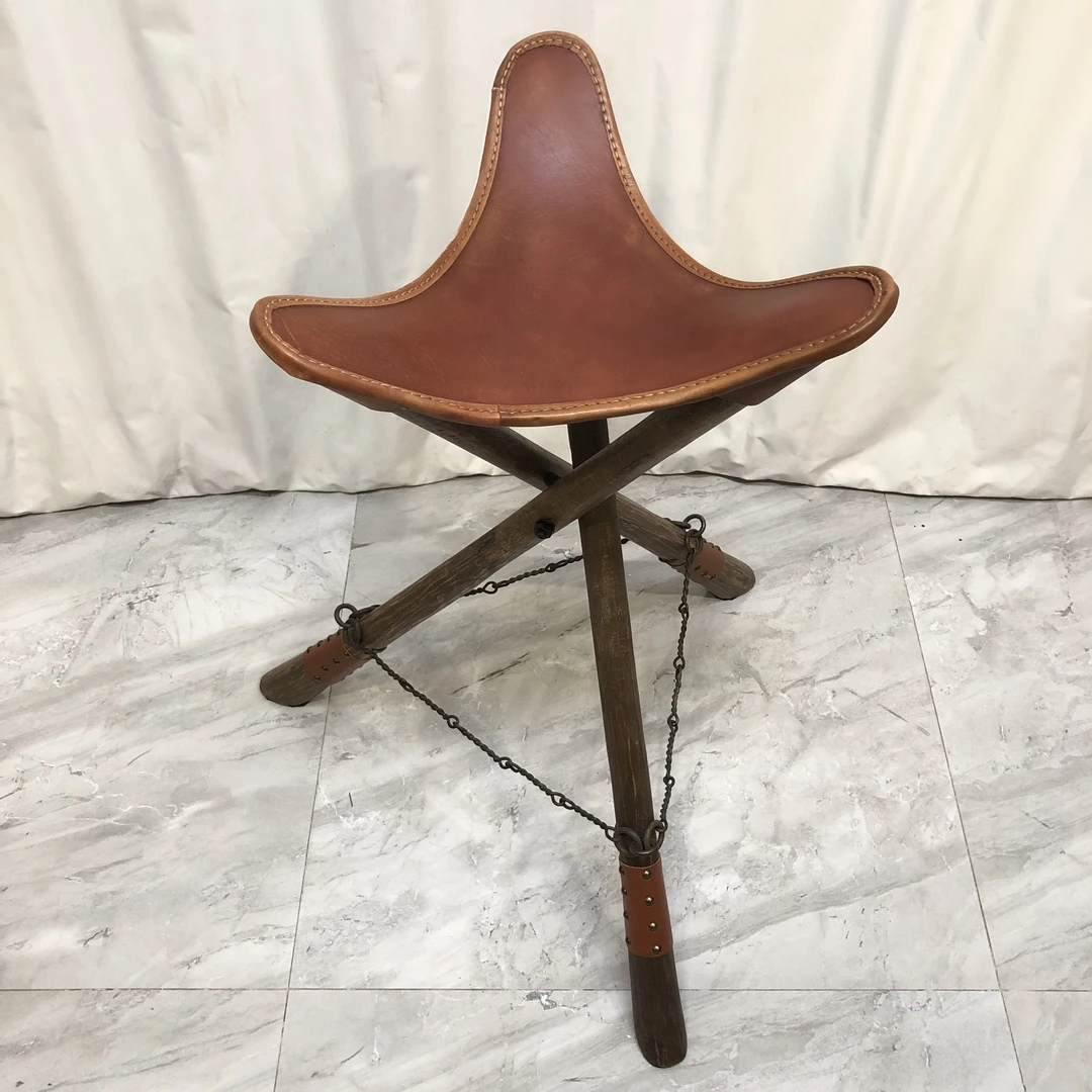 BORCH/博瑞奇头层牛皮真皮实木三脚高皮凳（HY-H16506）