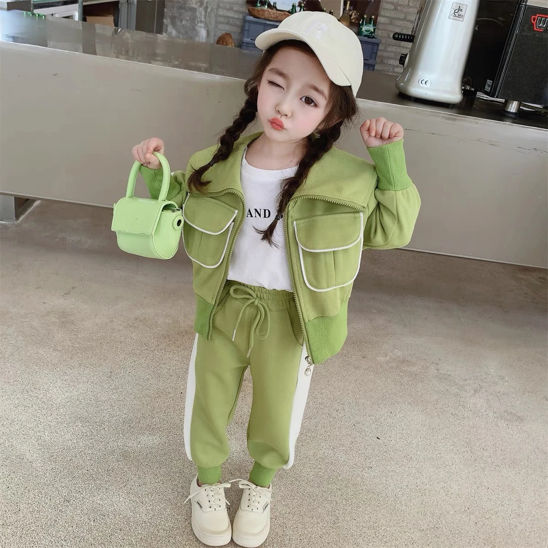 女小童春秋季2025洋气儿童长袖休闲宽松套装外套女宝宝秋装外穿潮