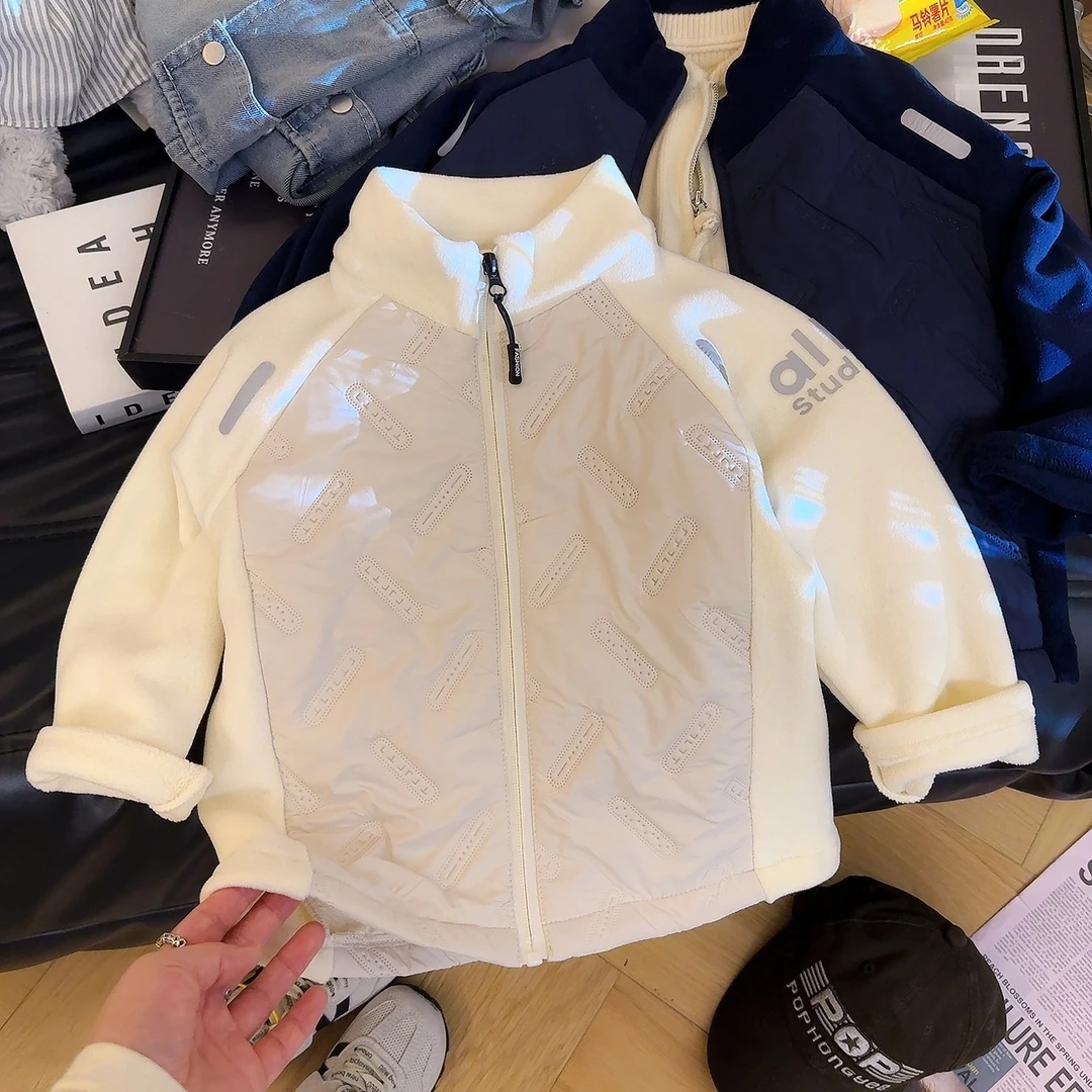 儿童摇粒绒外套秋冬款男女童加绒夹棉上衣女宝宝内搭校服神器冬装