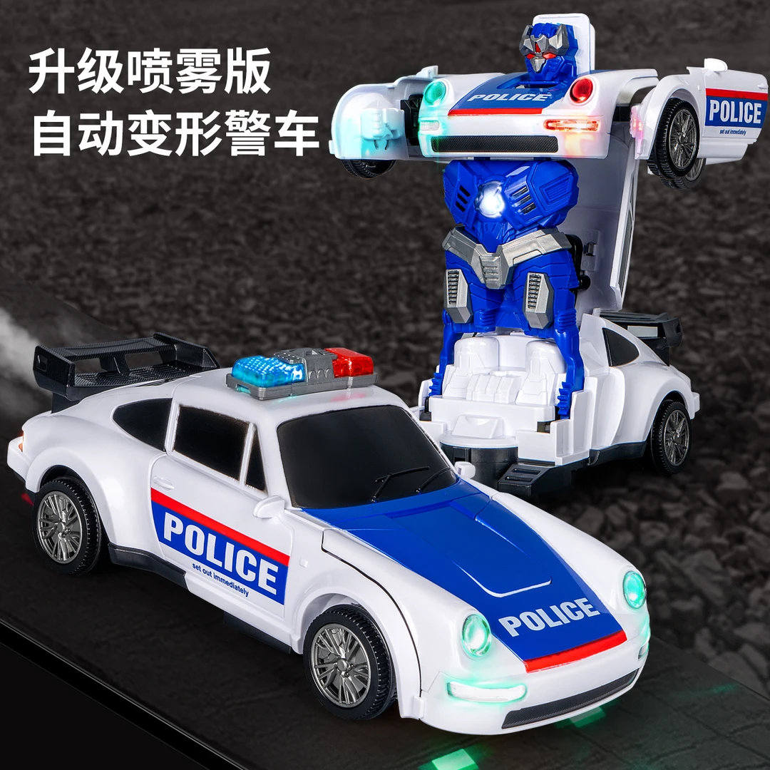 2025新款会喷雾变形警车玩具小汽车3-6岁儿童启蒙早教益智玩具