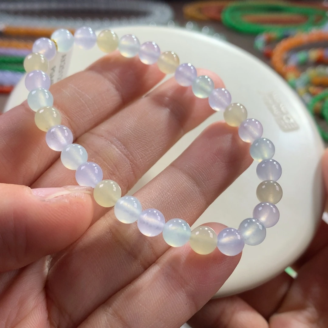 翡翠未镶嵌手链梦幻仙气正冰马卡龙多宝单圈 卡6