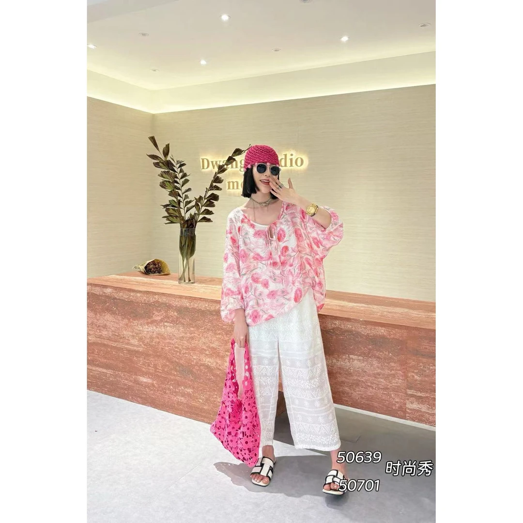 季公子2025夏季新款超仙风桃花粉印碎花衫50639