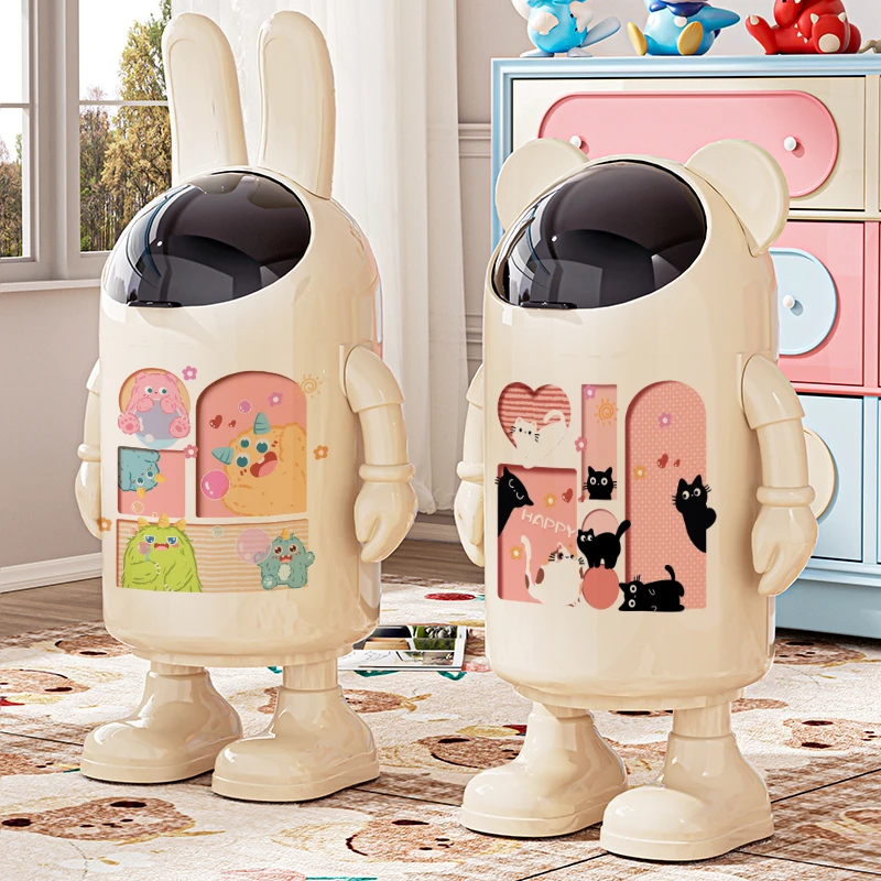 【私享家】高颜值太空人奶油风可爱卧室卡通大容量家用垃圾桶