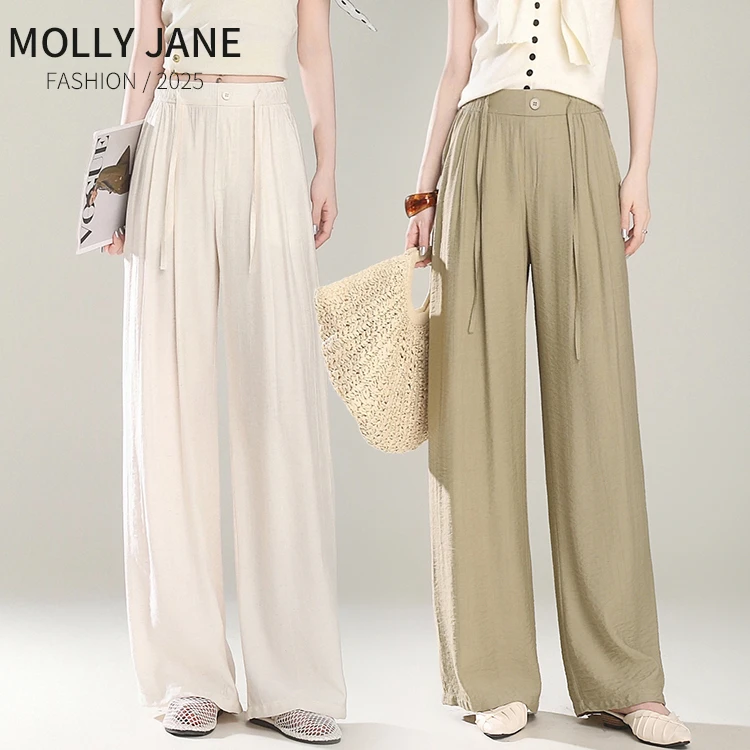 2025最新款法式风格高腰款夏季休闲女装慵懒白色宽松阔腿裤KZ-107
