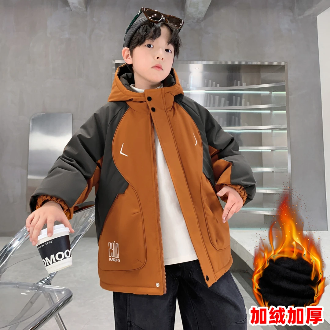 儿童装男童外套秋冬款2025新款冬季中大童加绒派克服男孩加厚冬装
