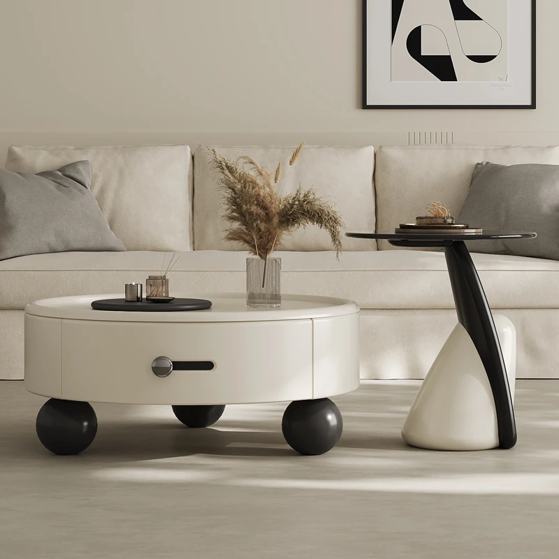 艺难忘 奶油风胖丁茶几客厅家用小户型轻奢高级感实木组合茶几桌