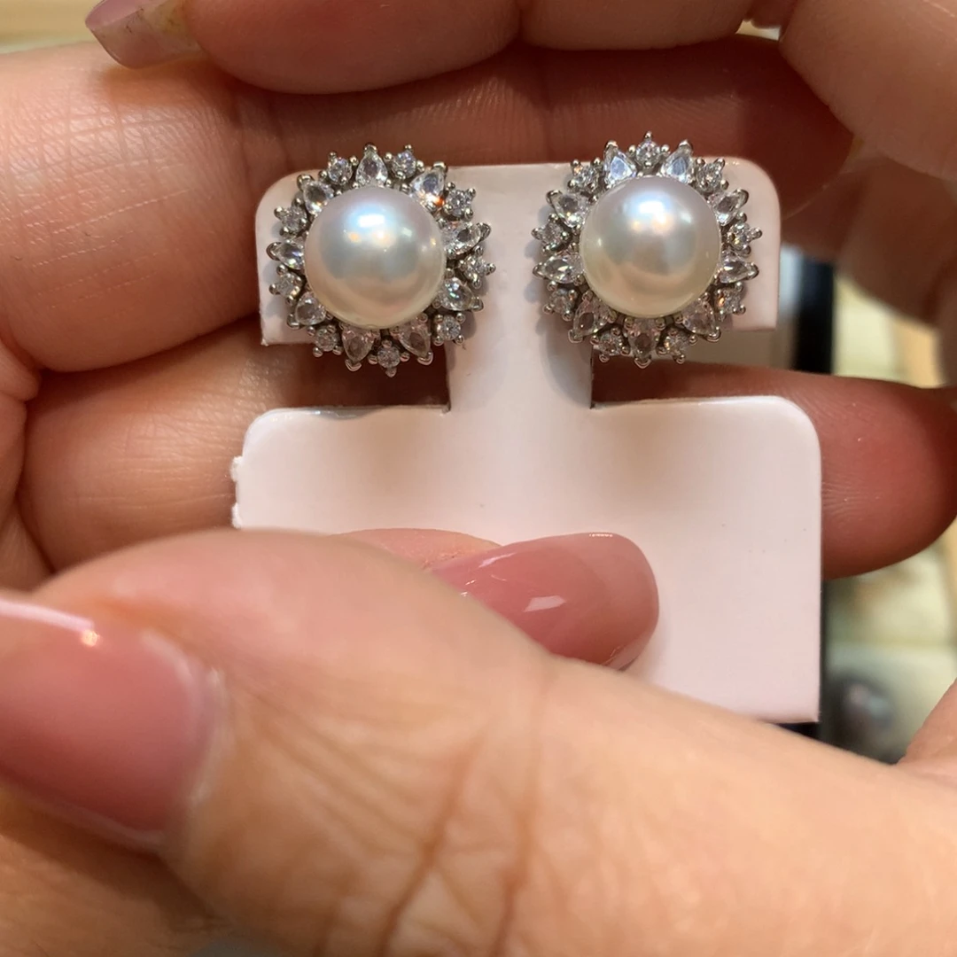 海水珍珠耳饰银S925镶嵌