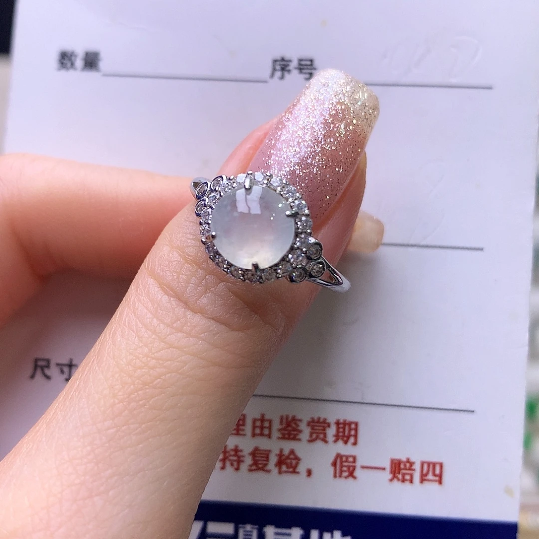 翡翠银S925镶嵌戒指70