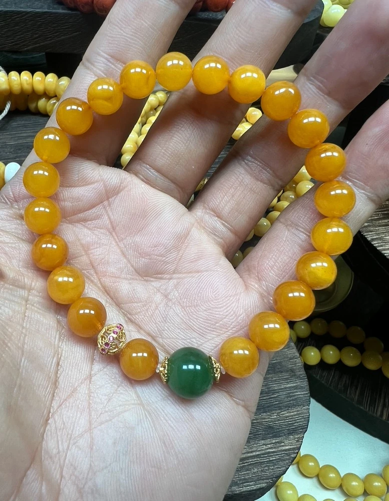 蜜蜡手串蜜糖红老蜡圆珠7mm+单圈