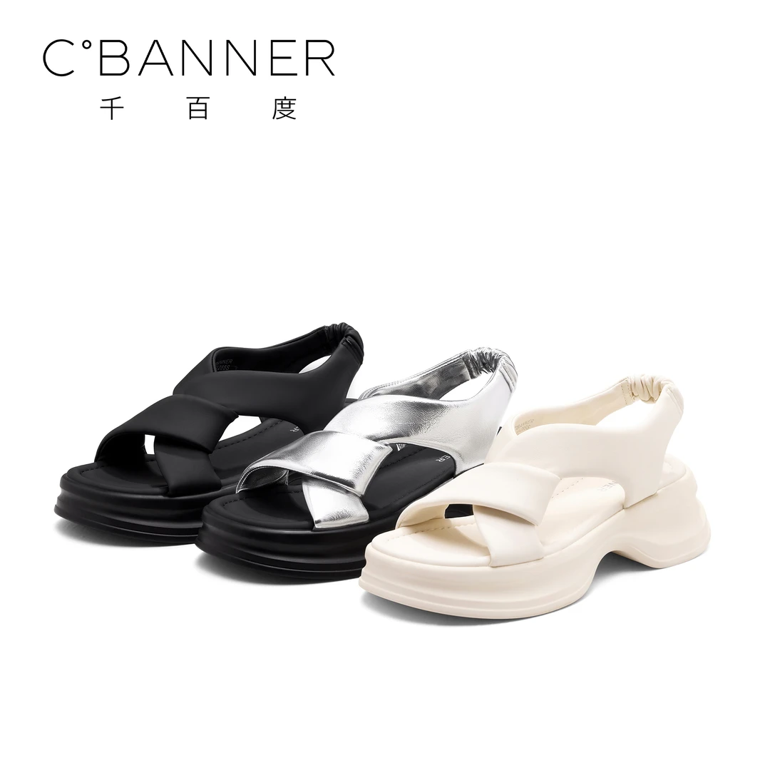 C.BANNER/千百度时尚凉鞋女2025夏季新款高级感厚底增高时尚凉鞋
