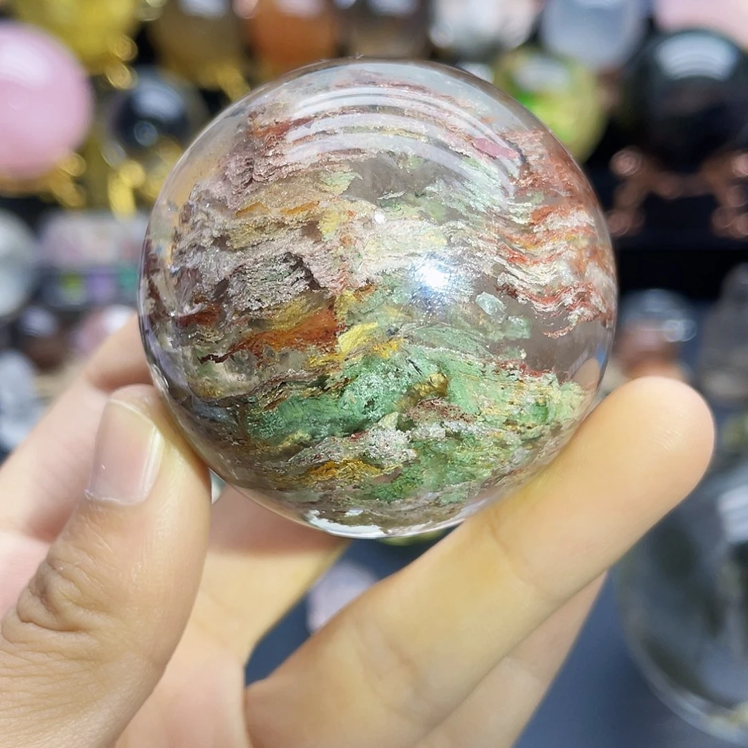 未镶嵌珠宝半成品水晶天然千层彩幽灵52mm