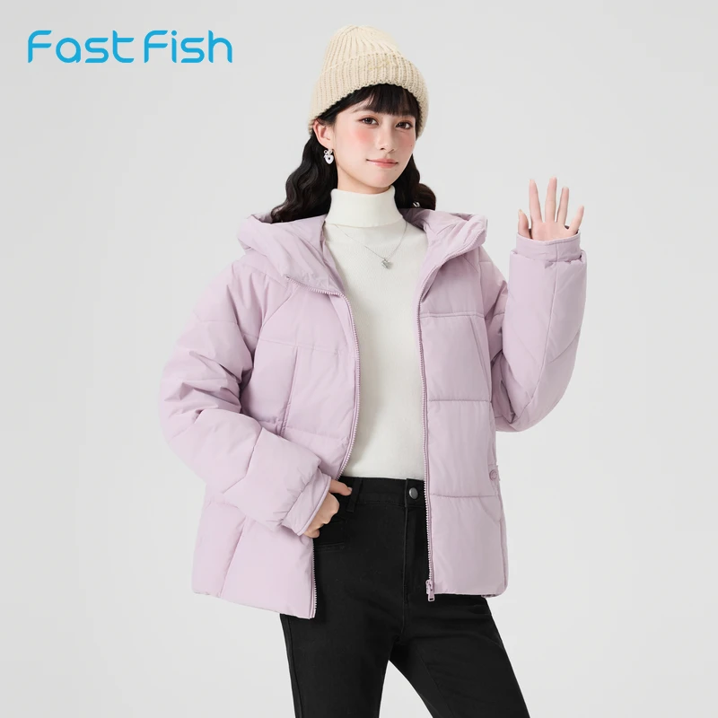 【快鱼】棉服女2025年冬季新款微宽松净色短款连帽外套防寒加厚棉衣