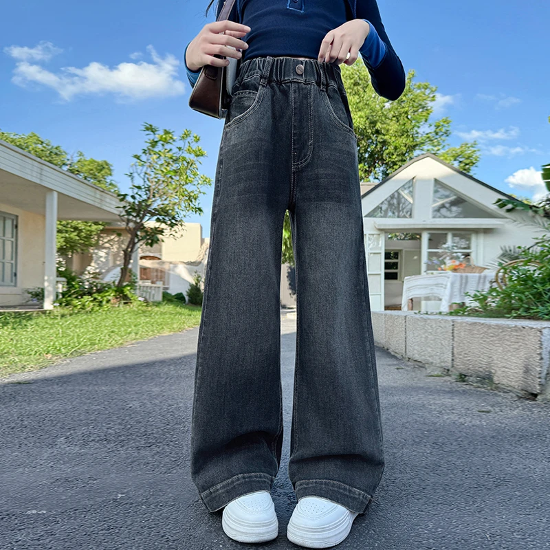 女童裤子春秋款2025新款洋气儿童直筒牛仔裤外穿女大童秋装阔腿裤