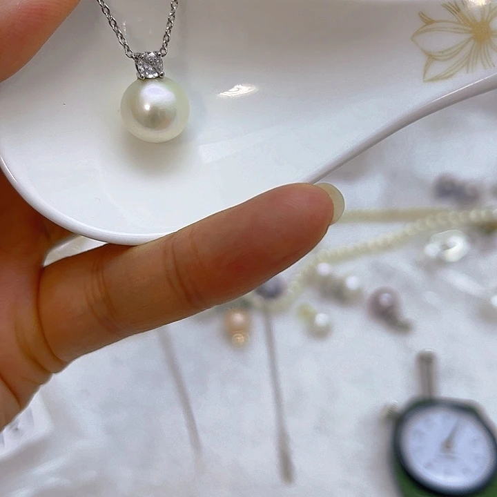 银S925镶嵌淡水珍珠白珠银色戴妃