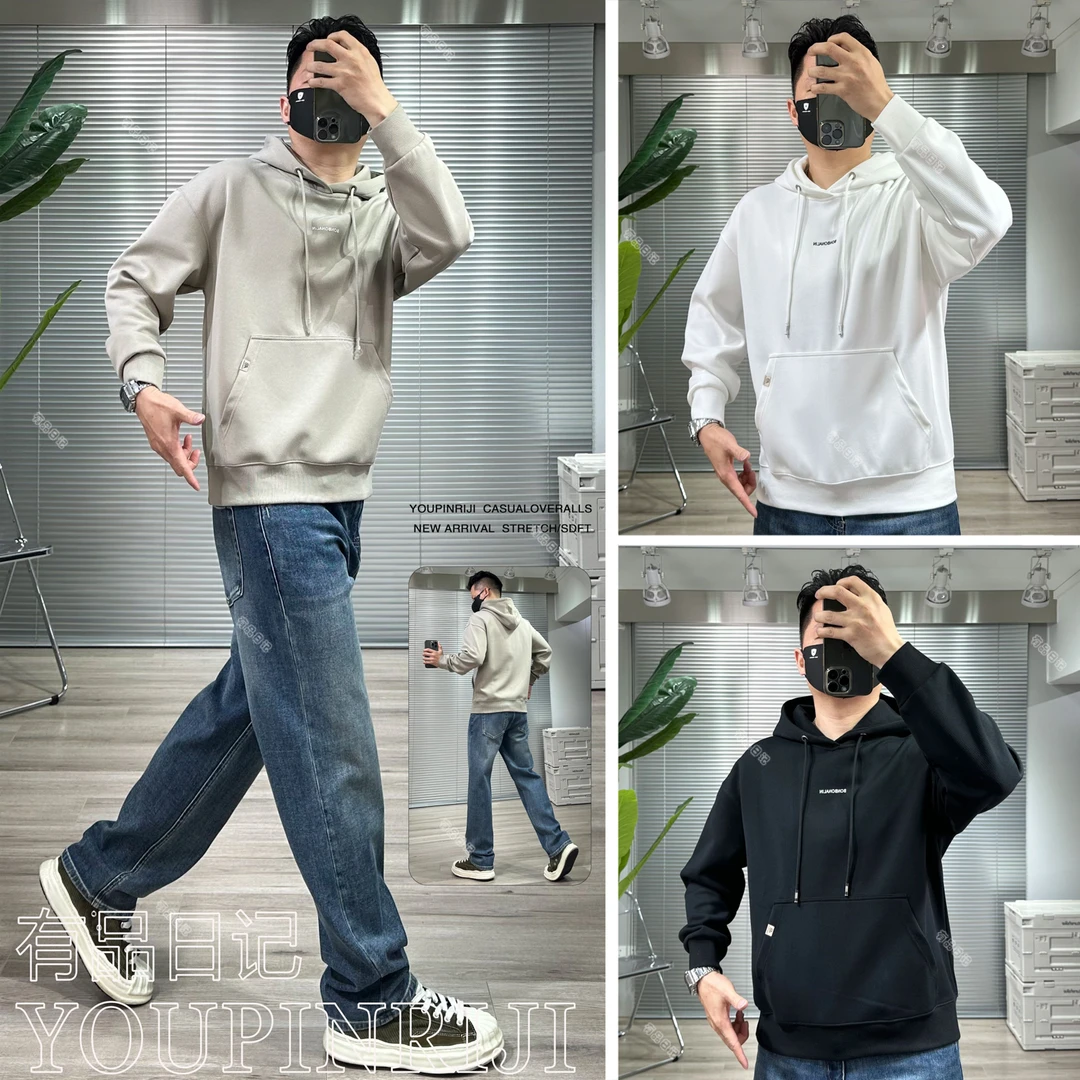 新款潮牌连帽卫衣重磅空气棉美式字母纯色简约男长袖爆款16