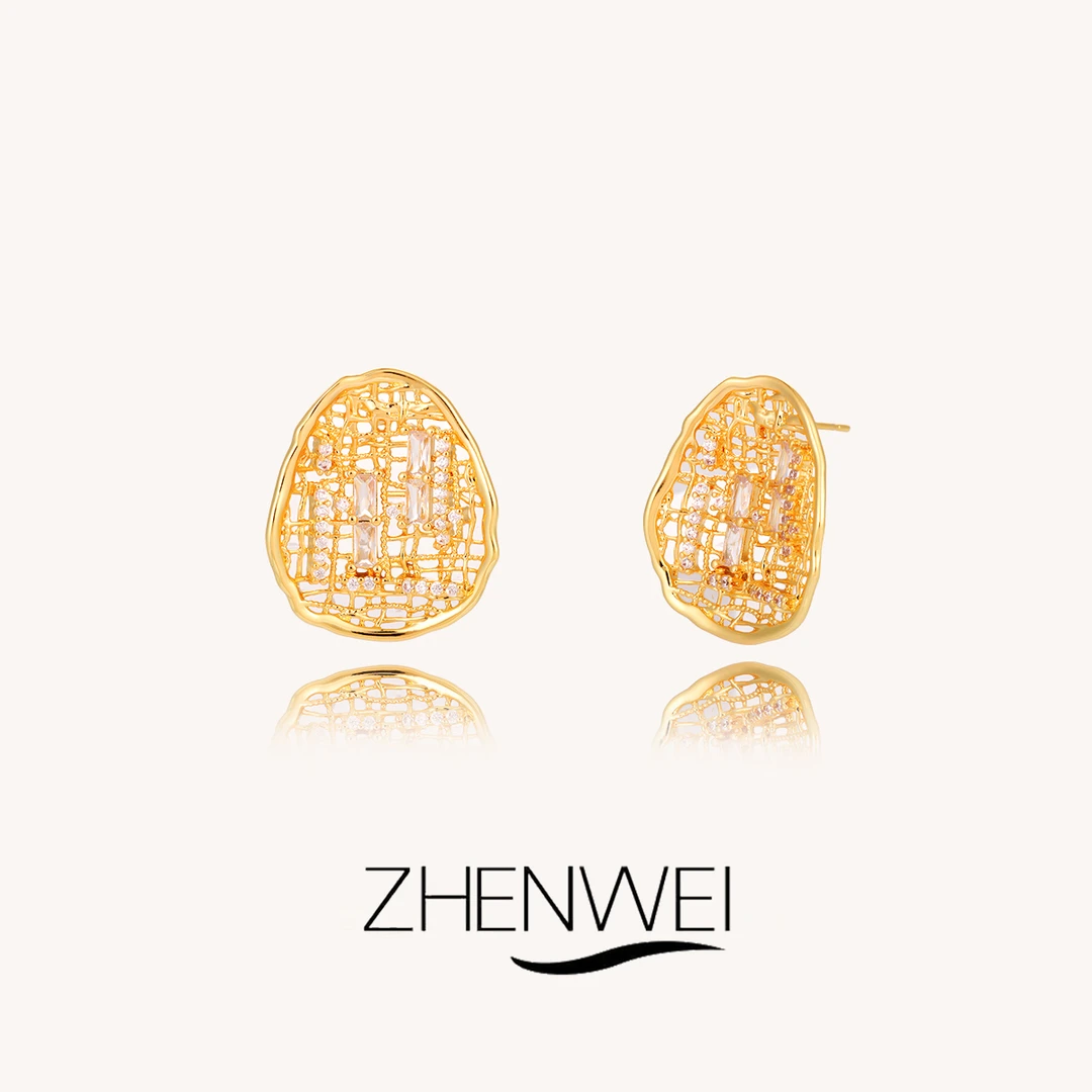 铜合金锆石耳饰 设计感镂空网面耳钉女简约时尚小众高级感耳饰女