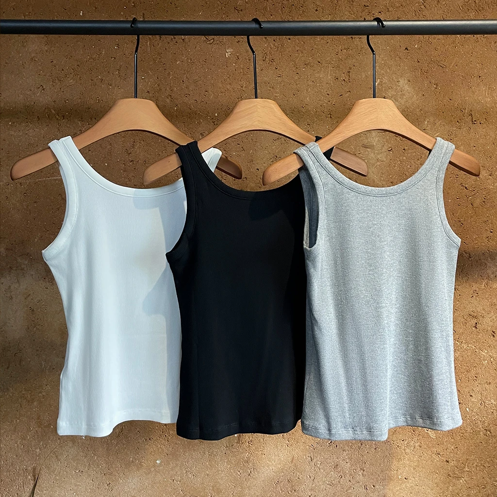IMMUNO壹糯 有机棉纯色U领宽肩带内搭修身显瘦打底衫上衣吊带背心