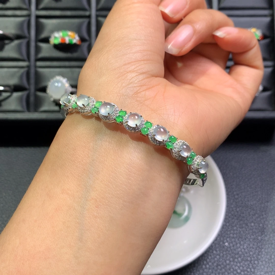 翡翠银S925镶嵌手镯