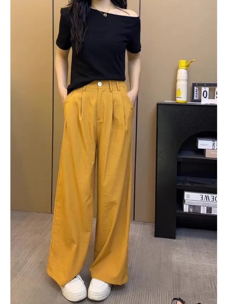 2025夏季薄款大码女装宽松直筒拖地休闲裤梨形身材显瘦高腰阔腿裤