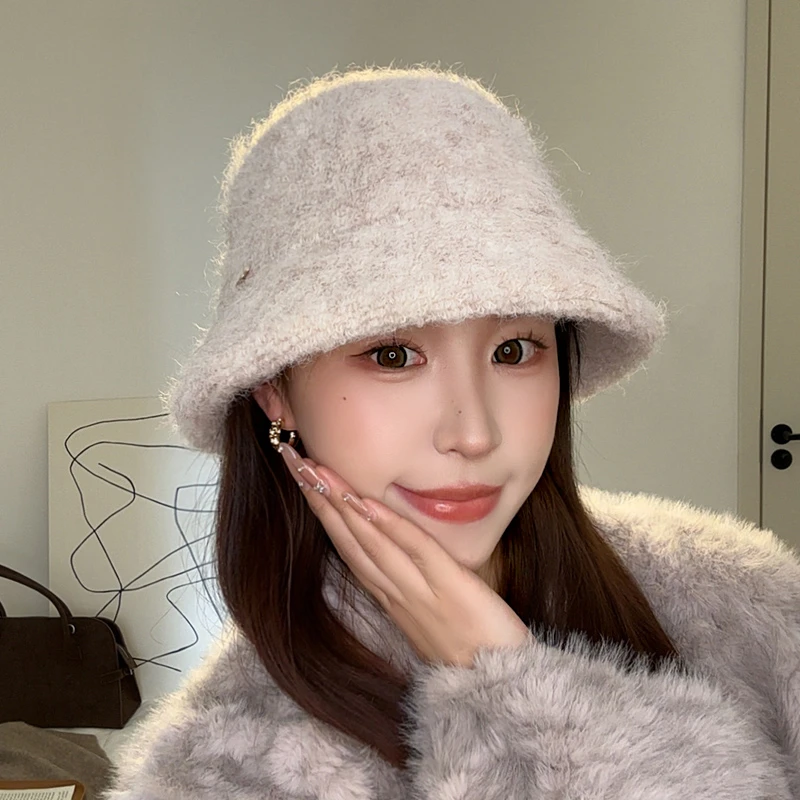 朵澜秋冬新品加厚拉毛大头围渔夫帽毛茸茸盆帽显脸小保暖帽子女