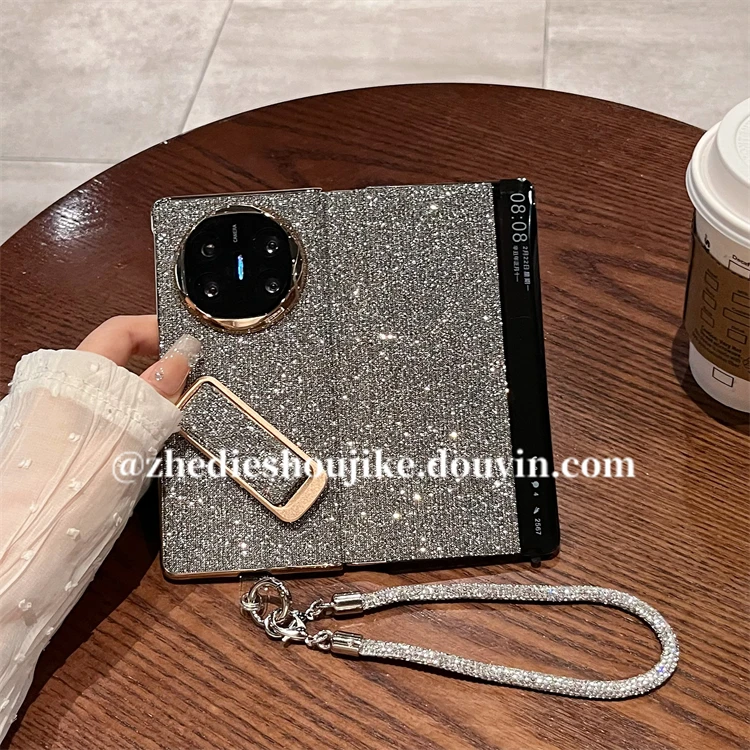 适用华为matex6折叠典藏版手机壳matex5高级细闪腕带支架翻盖皮套