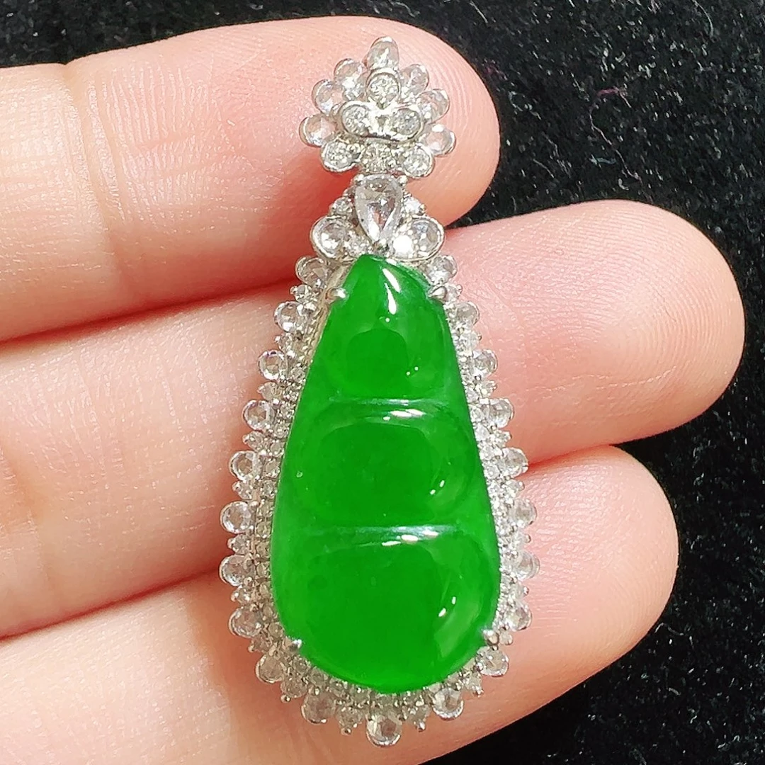 翡翠18K金镶嵌吊坠(不含链)