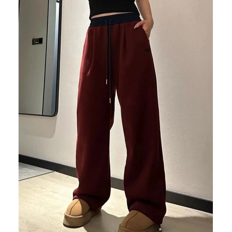 长裤冬季直筒裤休闲裤百搭高腰灰色秋季抽绳春秋阔腿裤显瘦